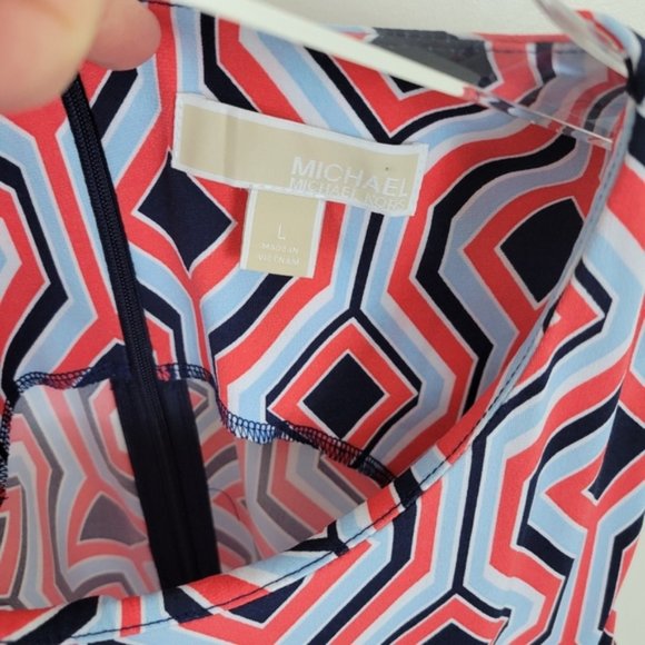 Michael Kors Red Blue Geometric Sleeveless Dress - Picture 5 of 7